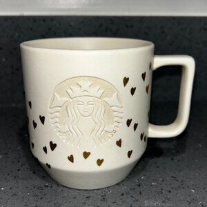 2016 Starbucks Mermaid Gold Confetti Hearts Embossed Coffee Tea Mug Cup 12 oz